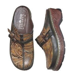 L'Artiste by Spring Step Women's Leather Slip-On Shoe Painted Clog Mule Sz 6